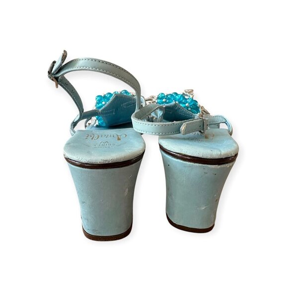 Vintage 60s Amalfi by Rangoni Beaded Mod Heel Sandals 5.5M – Blue, Made in Italy - Picture 9 of 15